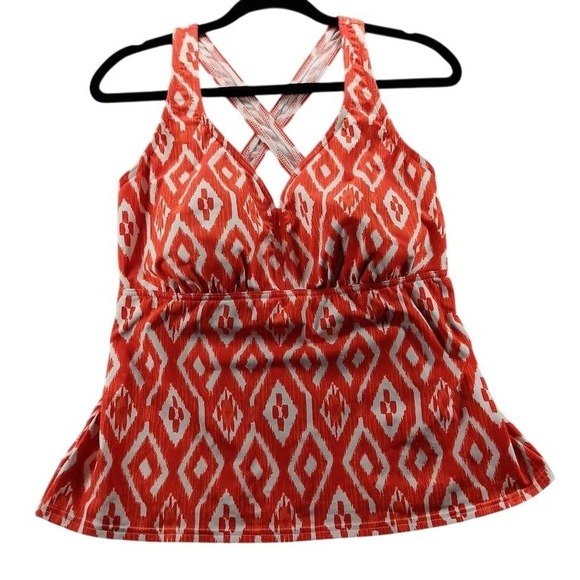 Lands' End Other - Lands' End Tankini Top Womens 14D Orange Ikat Racerback Built In Bra Swim